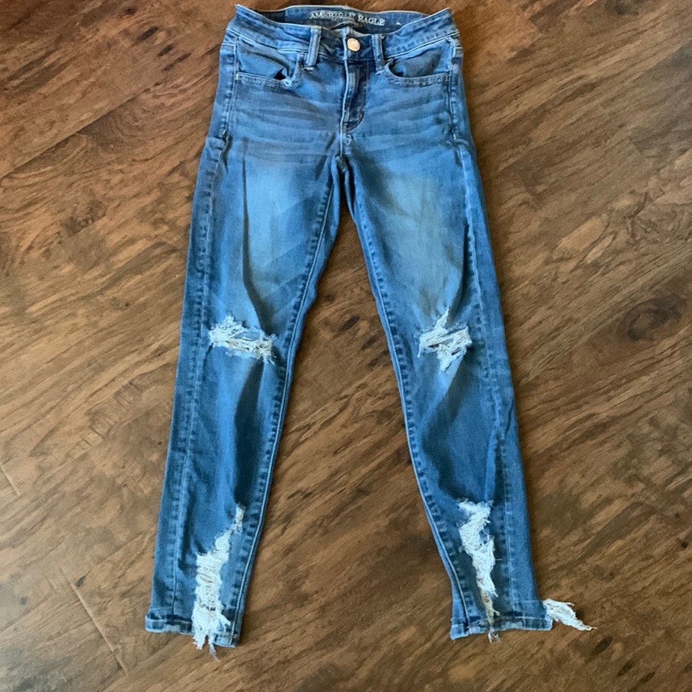 Womens American Eagle Next Level Stretch Ripped Skinny Jeans Size 2 Regular